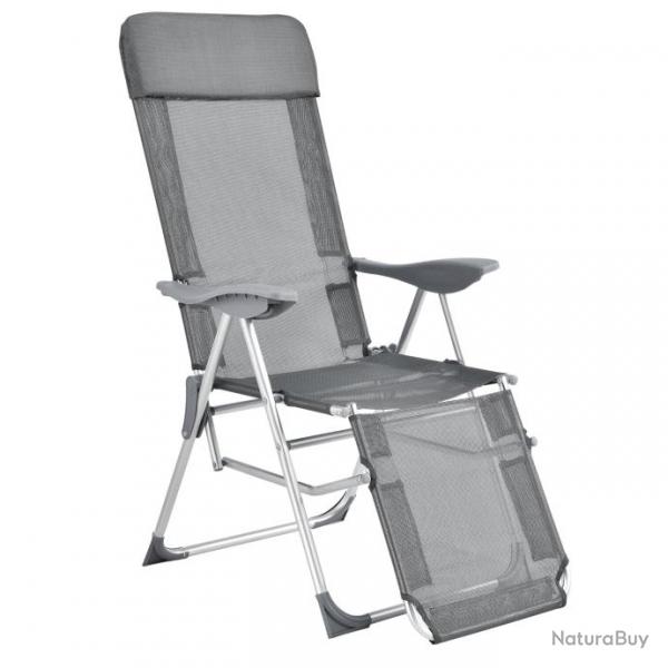 Chaise transat bain de soleil aluminium polyester PVC pliant rglable inclinable 118 cm gris fonc