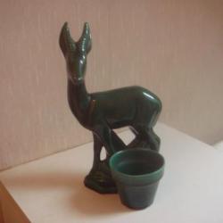 statuette biche verte Saint Clément emaillée années 20-30 art déco