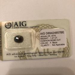 Beau Diamant  Noir Naturel certifier  AIG et scellé  1,57 carats