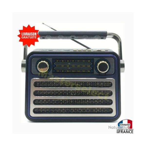 Poste radio avec FM AM Bluetooth lecteur Usb et micro SD style rtro vintage bleu