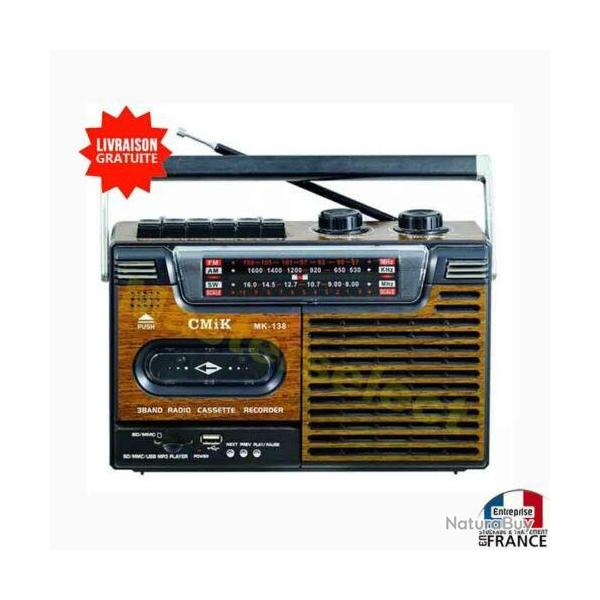 Poste radio bande FM  lecteur de cassette k7 Usb et carte SD vintage rtro