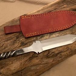 Poignard de chasse Brut de Forge en Acier Carbone avec Etui en Cuir