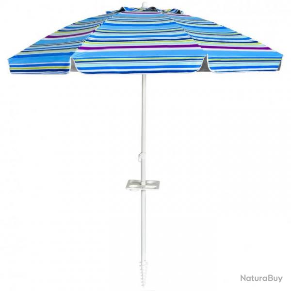 Parasol de plage inclinable 2,2 m avec porte-gobelet et protection solaire UPF50 + parasol portable