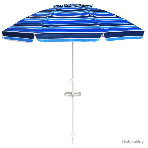 Parasol de plage inclinable 2,2 m avec porte-gobelet et protection solaire upf50 + parasol portable
