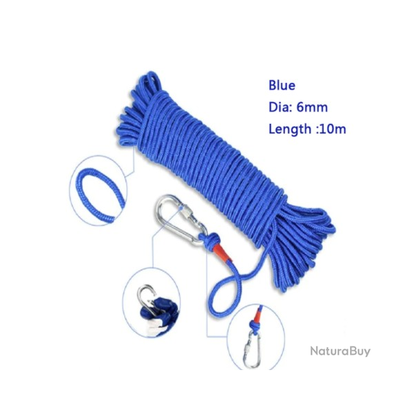 Corde Aimant de pche en nodyme avec anneau de levage magntique bleu 10m