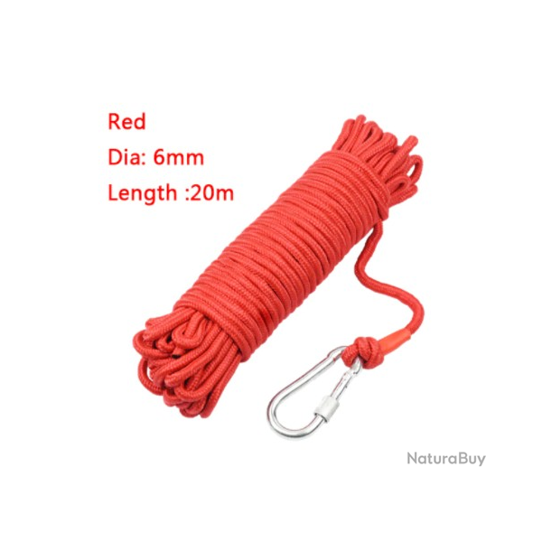 Corde Aimant de pche en nodyme avec anneau de levage magntique rouge 20m