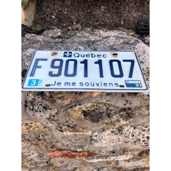 Plaque d'immatriculation Quebec F901107 US USA license plate 1991