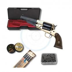PACK Revolver Pietta 1858 Remington Laiton Sheriff Calibre 44 Crosse Quadrillée - RGBSH44LC