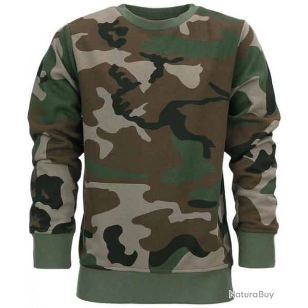 SWEAT SHIRT / PULL COL ROND ENFANT KIDS COULEUR CAMOUFLAGE WOODLAND US ARMY 101 INC JUNIOR
