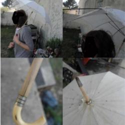 antique parasol Poignée en os et bois