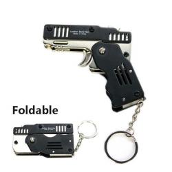 Mini pistolet pliable en acier inoxydable lanceur d'élastiques porte clé + cible