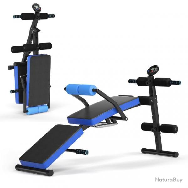 Banc de musculation pliable abdos et sit-up avec 5 rouleaux de mousse charge 130 kg noir et bleu 20