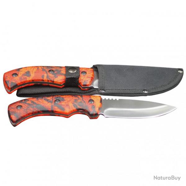 Set de 2 couteaux  gibiers (1 couteau  dsosser + 1 couteau  dpecer) camouflage orange blaze