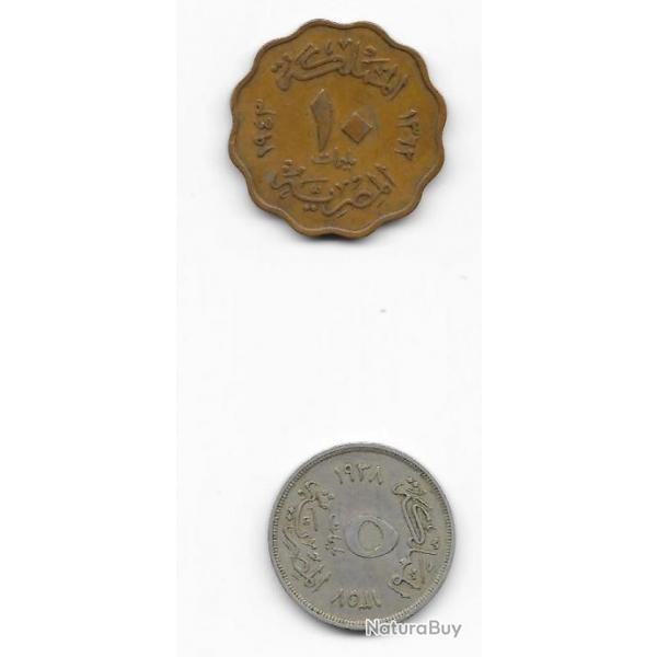 PICES EGYPTIENNES LOT DE 2 " ONE CENT " 1933 5 MILLIMES  " ET " 1943 10 MILLIMES "  EGYPTE