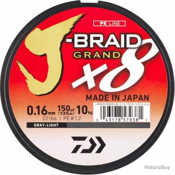 J-Braid Grand X8 135 m Gris Daiwa 16/100  /  #1,2  /  10 kg  / 22 lb