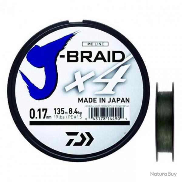 J-Braid X 4 270 M Verte Tresse Daiwa  33/100 / # PE 5.0 / 22.4 Kg / 50 Lb