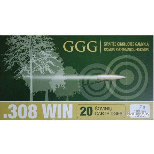Boite de 20 munitions 308 Win . HPBT Match 180gr - GGG
