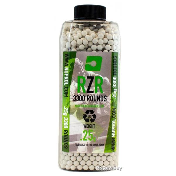 Billes Airsoft 6mm RZR 0.25g BIO bouteille 3300 bbs