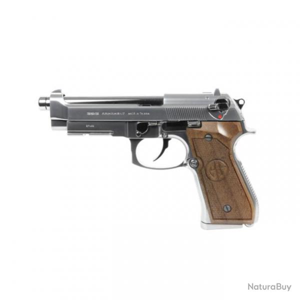 Rplique GBB pistolet GPM92 GP2 gaz 0,9J Silver et bois