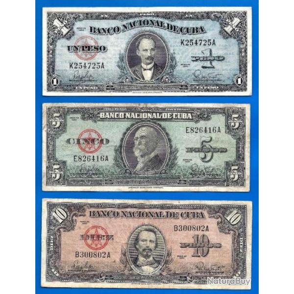Lot Billet Cuba 1 5 10 Pesos 1960 Peso Centavos Billets Caraibe Amerique Peso