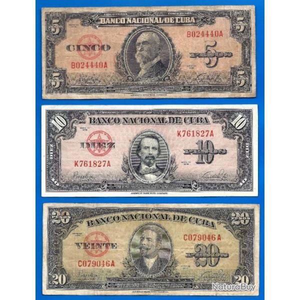Lot Billet Cuba 5 10 20 Pesos 1949 Peso Centavos Billets Caraibe Amerique Peso