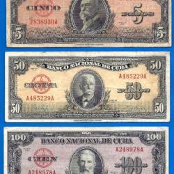 Lot Billet Cuba 5 50 100 Pesos 1950 Peso Centavos Billets Caraibe Amerique