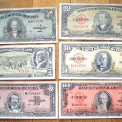 Lot Cuba 1 5 10 20 50 100 Pesos 1958 1959 1960 Peso Centavos Billets Caraibe Amerique