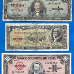 Lot Cuba 1 5 10 20 50 100 Pesos 1958 1959 1960 Peso Centavos Billets Caraibe Amerique