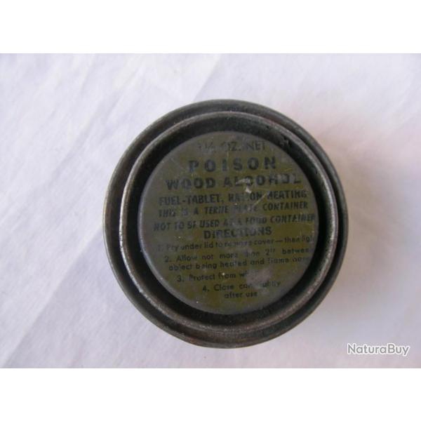 WW2 US BOITE D'ALCOOL SOLIDIFI INDIVIDUELLE AMRICAINE 1/2 Oz 20