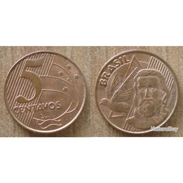 Bresil 5 Centavos 2001 Piece Reals Cruzeiros Centavo Amerique Sud