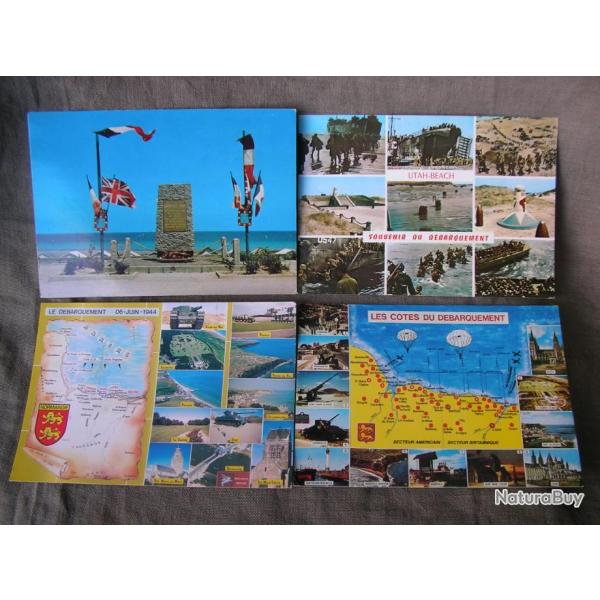 WW2/POSTWAR FRANCE LOT DE 4 CARTES POSTALES VIERGES DU DEBARQUEMENT DE NORMANDIE 6 JUIN 1944