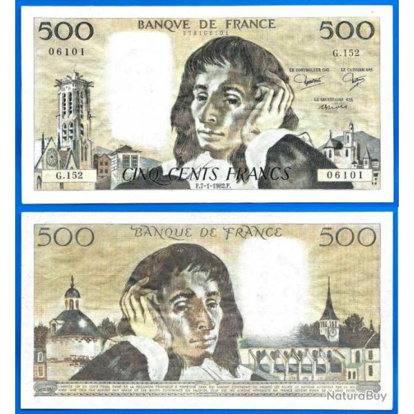 France 500 Francs 1982 Grand Billet Pascal Franc