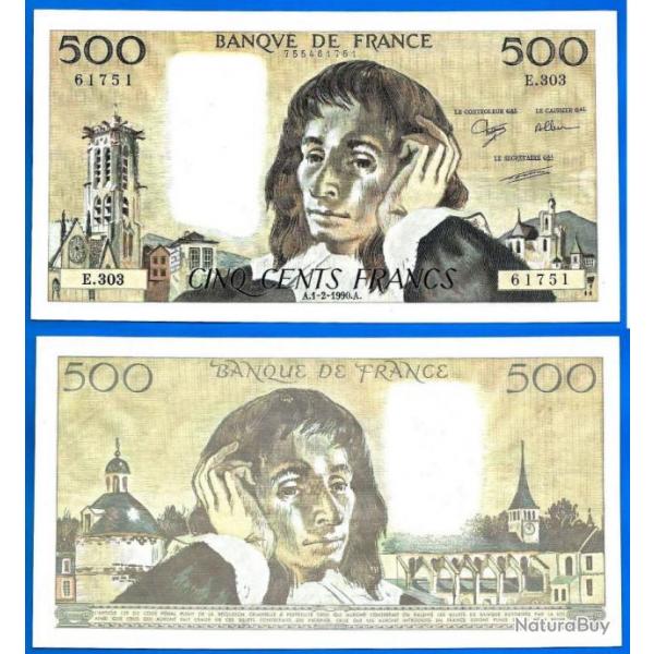 France 500 Francs 1990 Grand Billet Pascal Franc