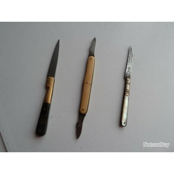 Beau lot de trois couteaux anciens des annes 10 au annes 50, vendu en l'tat