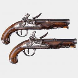 PAIRE DE PISTOLETS D'OFFICIER A SILEX FRANÇAIS