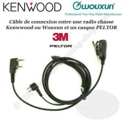 KENWOOD - WOUXUN cordon radio chasse avec micro pour casque antibruit PELTOR
