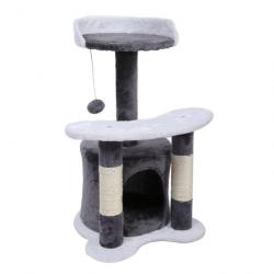 Arbre à chat 65 cm sisal plateforme niche et balle de jeux griffoir gris et blanc 16_0000003