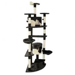 Arbre à chat d'angle plateforme d'observation jeux griffoir sisal 210 cm noir et blanc 16_0000009