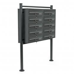 Bloc 10 boites aux lettres 2x5 compartiments superposés pied de support acier galvanisé anthracite