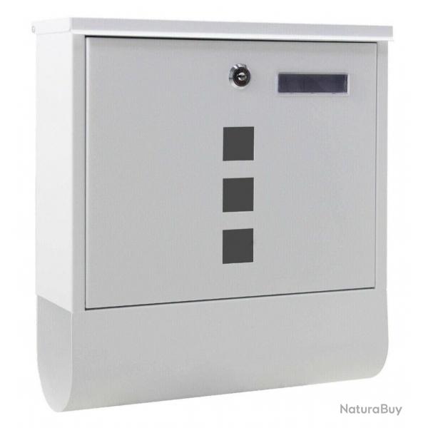 Boite aux lettres design avec porte-journaux pour montage au mur courrier 30,5 x 9,6 x 33,5 cm blan