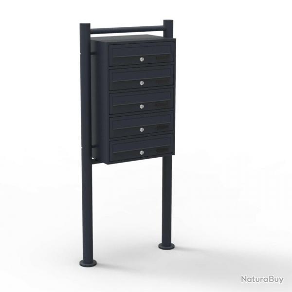 Bloc 5 boites aux lettres sur pieds 5 entres acier galvanis noir 16_0000041