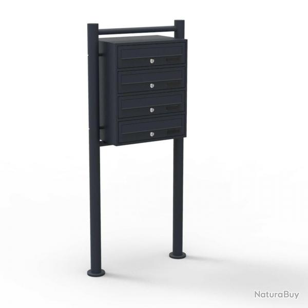 Bloc 4 boites aux lettres sur pieds 4 entres acier galvanis 46,8 x 38,5 x 27 cm noir 16_0000036