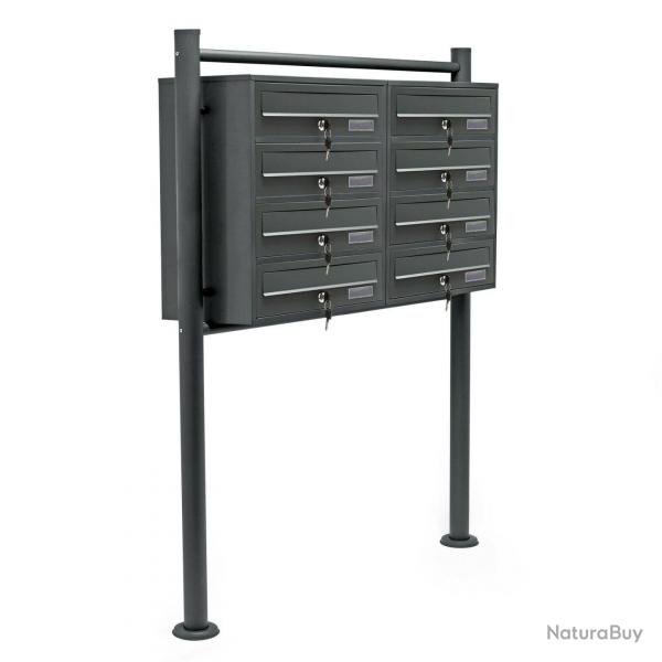 Bloc 8 boite aux lettres 2x4 compartiments superpos pied de support acier galvanis 48,6 x 77 x 27