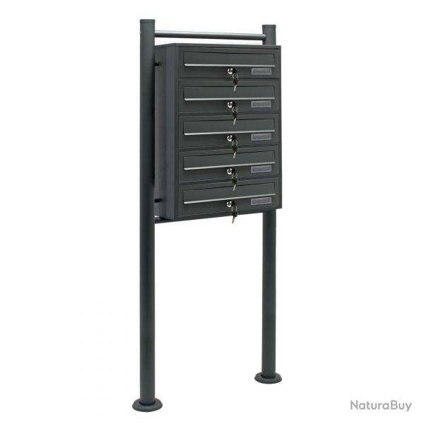 Bloc 5 boites aux lettres 5 compartiments pied de support courrier acier galvanis anthracite 16_00