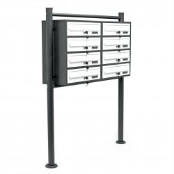 Bloc 8 boites lettres pied support 2x4 compartiment superposé acier galvanisé anthracite et blanc 1