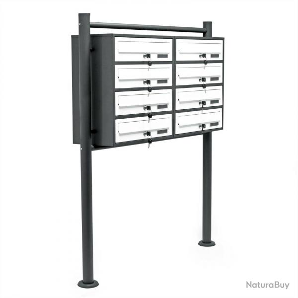 Bloc 8 boites lettres pied support 2x4 compartiment superpos acier galvanis anthracite et blanc 1