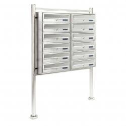 Bloc 12 boites aux lettres pied support 2x6 compartiments superposés acier inoxydable 16_0000026