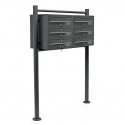 Bloc 6 boites aux lettres 2x3 compartiments superposé pied de support acier galvanisé anthracite 16