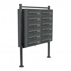 Bloc 12 boites aux lettres 2x6 compartiment superposé pied de support anthracite 16_0000025