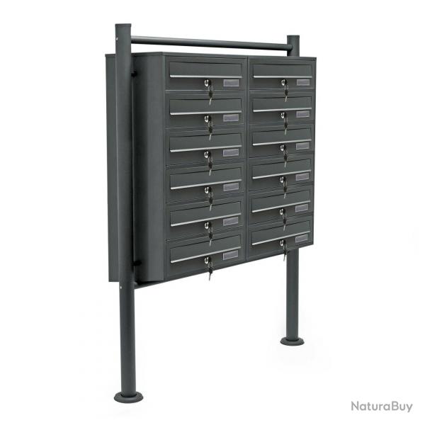 Bloc 12 boites aux lettres 2x6 compartiment superpos pied de support anthracite 16_0000025